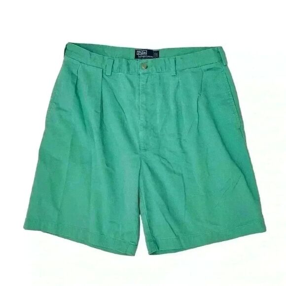 VINTAGE POLO RALPH LAUREN Men’s Pleated Shorts in Teal. Sz 36 - Picture 1 of 6